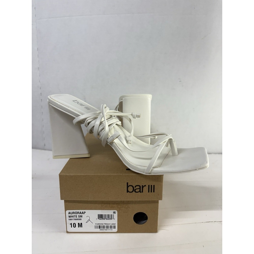 Bar lll Women's Auroraa White Tie Dress Heeled Sandals Gladiator Block Heel 10M